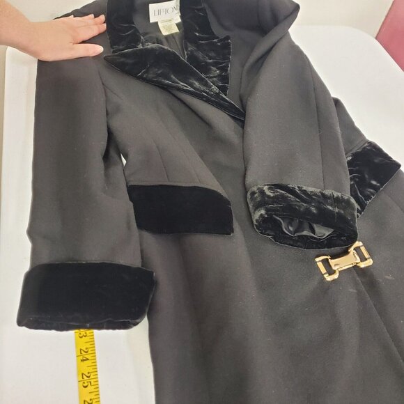 VTG Liptons Womens Old Money Velvet Trim Overcoat Size 10 Black Formal Mob Wife - Picture 7 of 10